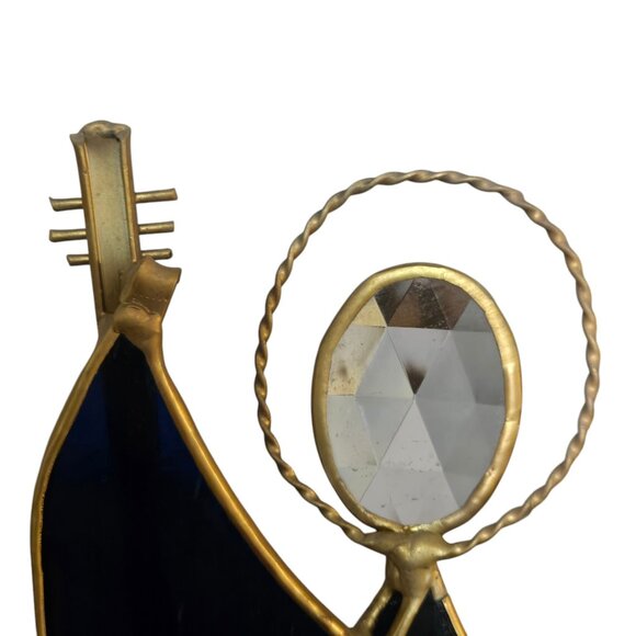 Vintage Stained Glass Angel Figurine AS IS Guitar Music Musician Blue Brown - Picture 13 of 16